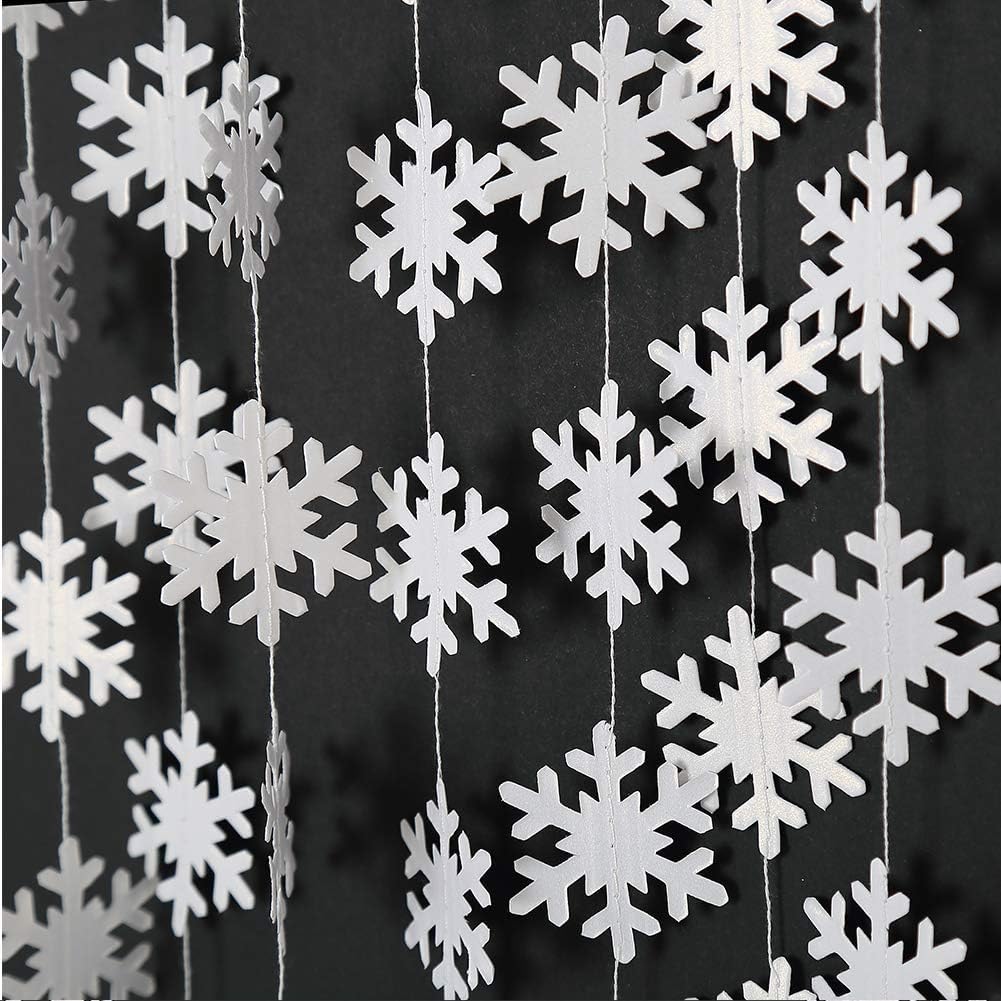 Cheerland Pearl White Icy Snowflake Garland Kit Hanging Christmas Decorations Snowflakes Tree Decor Streamer Bunting Banner For